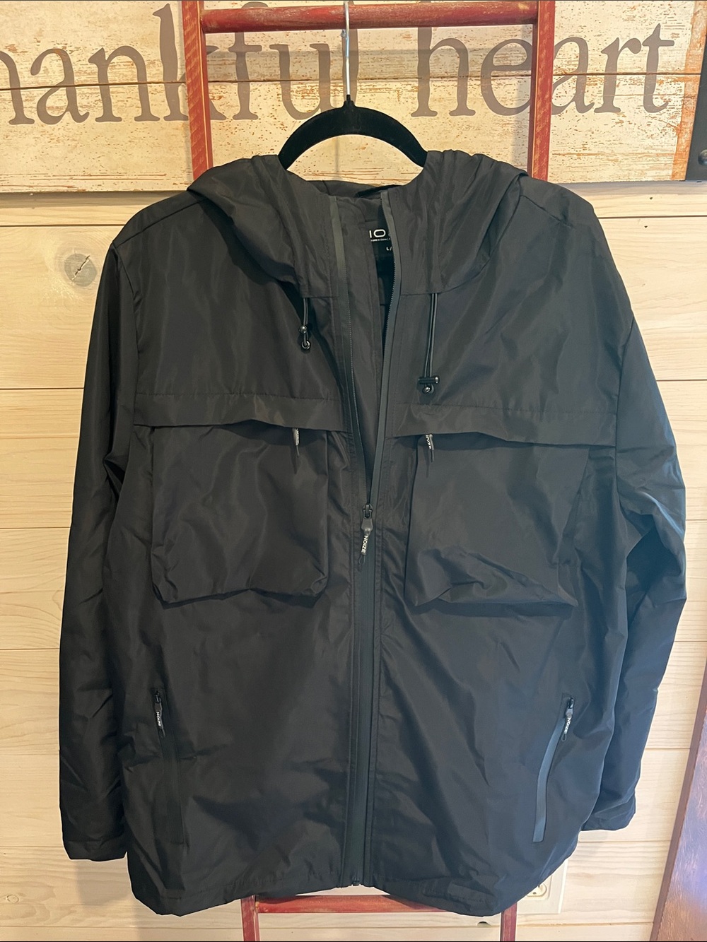 Noize Black Hooded Raincoat with Zip Pockets